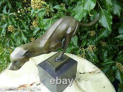 Art Deco Bronze Figure Sculpture Statue Hot Cast Cat Cheetah Cougar Wild Animal