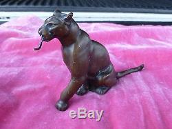 Art Deco Bronze Panther Cat W Tongue Out Pocket Watch Holder Or Stand