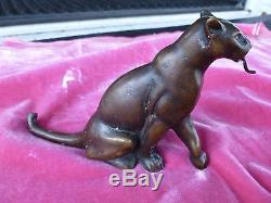 Art Deco Bronze Panther Cat W Tongue Out Pocket Watch Holder Or Stand