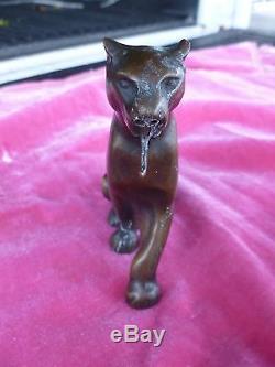 Art Deco Bronze Panther Cat W Tongue Out Pocket Watch Holder Or Stand