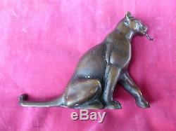 Art Deco Bronze Panther Cat W Tongue Out Pocket Watch Holder Or Stand