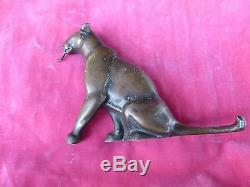 Art Deco Bronze Panther Cat W Tongue Out Pocket Watch Holder Or Stand