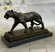 Art Deco Brown Bronze Cheetah Statue Big Cat Leopard Feline Panther Lion Artwork