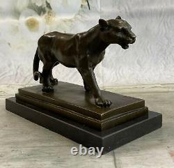 Art Deco Brown Bronze Cheetah Statue Big Cat Leopard Feline Panther Lion Artwork