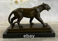 Art Deco Brown Bronze Cheetah Statue Big Cat Leopard Feline Panther Lion Artwork