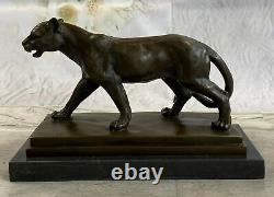 Art Deco Brown Bronze Cheetah Statue Big Cat Leopard Feline Panther Lion Artwork