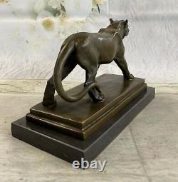 Art Deco Brown Bronze Cheetah Statue Big Cat Leopard Feline Panther Lion Artwork