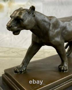 Art Deco Brown Bronze Cheetah Statue Big Cat Leopard Feline Panther Lion Artwork