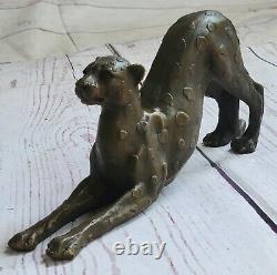 Art Deco Brown Bronze Cheetah Statue Big Cat Leopard Feline Panther Lion Jaguar