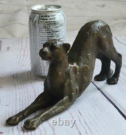 Art Deco Brown Bronze Cheetah Statue Big Cat Leopard Feline Panther Lion Jaguar