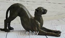 Art Deco Brown Bronze Cheetah Statue Big Cat Leopard Feline Panther Lion Jaguar