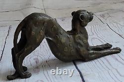 Art Deco Brown Bronze Cheetah Statue Big Cat Leopard Feline Panther Lion Jaguar