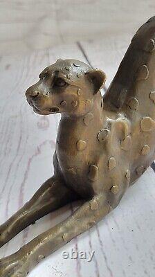 Art Deco Brown Bronze Cheetah Statue Big Cat Leopard Feline Panther Lion Jaguar