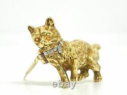 Art Deco Cat Clip Brooch In 18k Gold With Diamonds