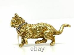 Art Deco Cat Clip Brooch In 18k Gold With Diamonds