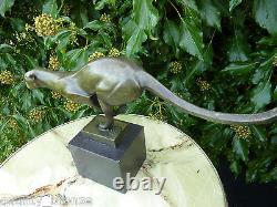 Art Deco Cat Olive Sprinting Cheetah, Pure Bronze Statue Animal Figure Sculpture