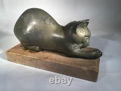 Art Deco Cat Sculpture French Artist M. Font Signed