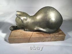 Art Deco Cat Sculpture French Artist M. Font Signed