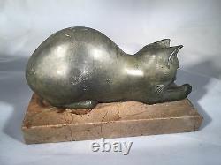 Art Deco Cat Sculpture French Artist M. Font Signed