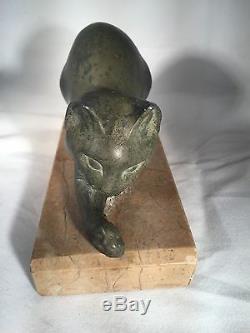 Art Deco Cat Sculpture French Artist M. Font Signed