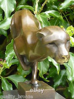 Art Deco Cat Sprinting Cheetah Brown Pure Bronze Statue Animal Figure Sculpture
