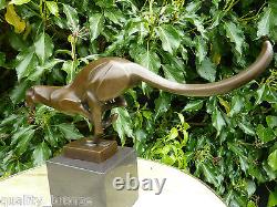 Art Deco Cat Sprinting Cheetah Brown Pure Bronze Statue Animal Figure Sculpture