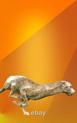 Art Deco Cat Sprinting Cheetah Two Tone Bronze Statue Animal Figure Sculpture