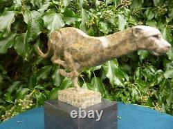 Art Deco Cat Sprinting Cheetah Two Tone Bronze Statue Animal Figure Sculpture