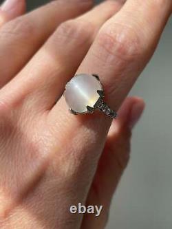 Art Deco Cat's Eye Moonstone and Diamond Ring in Platinum