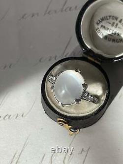 Art Deco Cat's Eye Moonstone and Diamond Ring in Platinum