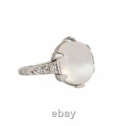 Art Deco Cat's Eye Moonstone and Diamond Ring in Platinum