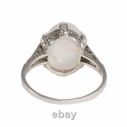 Art Deco Cat's Eye Moonstone and Diamond Ring in Platinum