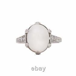 Art Deco Cat's Eye Moonstone and Diamond Ring in Platinum