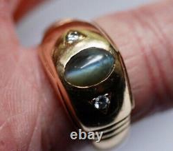 Art Deco Cats Eye & Diamond 14k Yelloiw Gold Mens Ring Sz 7.5