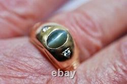 Art Deco Cats Eye & Diamond 14k Yelloiw Gold Mens Ring Sz 7.5