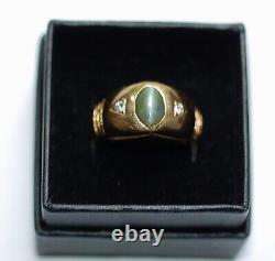 Art Deco Cats Eye & Diamond 14k Yelloiw Gold Mens Ring Sz 7.5