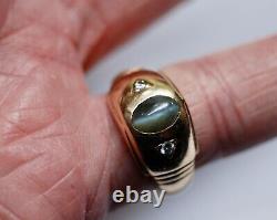 Art Deco Cats Eye & Diamond 14k Yelloiw Gold Mens Ring Sz 7.5