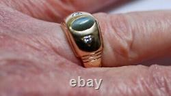 Art Deco Cats Eye & Diamond 14k Yelloiw Gold Mens Ring Sz 7.5