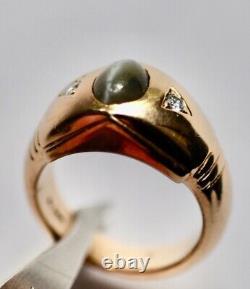 Art Deco Cats Eye & Diamond 14k Yelloiw Gold Mens Ring Sz 7.5