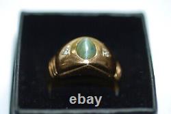 Art Deco Cats Eye & Diamond 14k Yelloiw Gold Mens Ring Sz 7.5