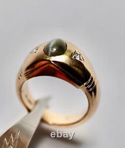 Art Deco Cats Eye & Diamond 14k Yelloiw Gold Mens Ring Sz 7.5