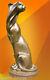 Art Deco Cheetah, Signed Bronze Statue Figure Cubist Cat Hot Cast Sculpture