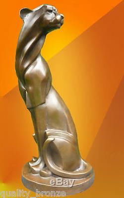 Art Deco Cheetah, Signed Bronze Statue Figure Cubist Cat Hot Cast Sculpture