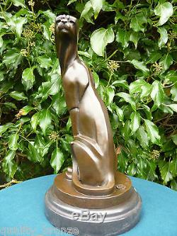 Art Deco Cheetah, Signed Bronze Statue Figure Cubist Cat Hot Cast Sculpture