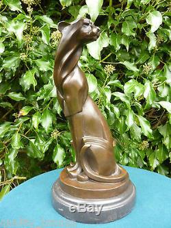 Art Deco Cheetah, Signed Bronze Statue Figure Cubist Cat Hot Cast Sculpture