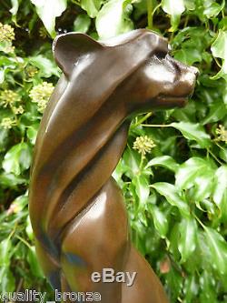 Art Deco Cheetah, Signed Bronze Statue Figure Cubist Cat Hot Cast Sculpture