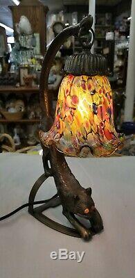 Art Deco Crouching Cat Sculpture Table Lamp Bronze Finish
