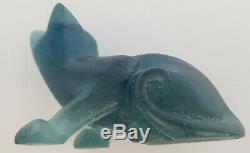 Art Deco Daum Teal Blue Pate De Verre Cat, Signed