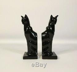 Art Deco Frankart Moderne Sitting Cat Bookends Black