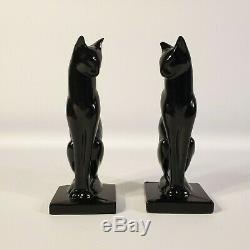 Art Deco Frankart Moderne Sitting Cat Bookends Black